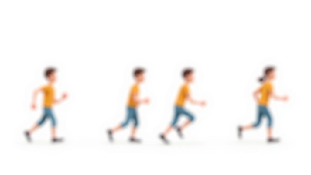 Personagem em movimento durante corrida mostrando a progressão de squash e stretch em cada etapa do ciclo