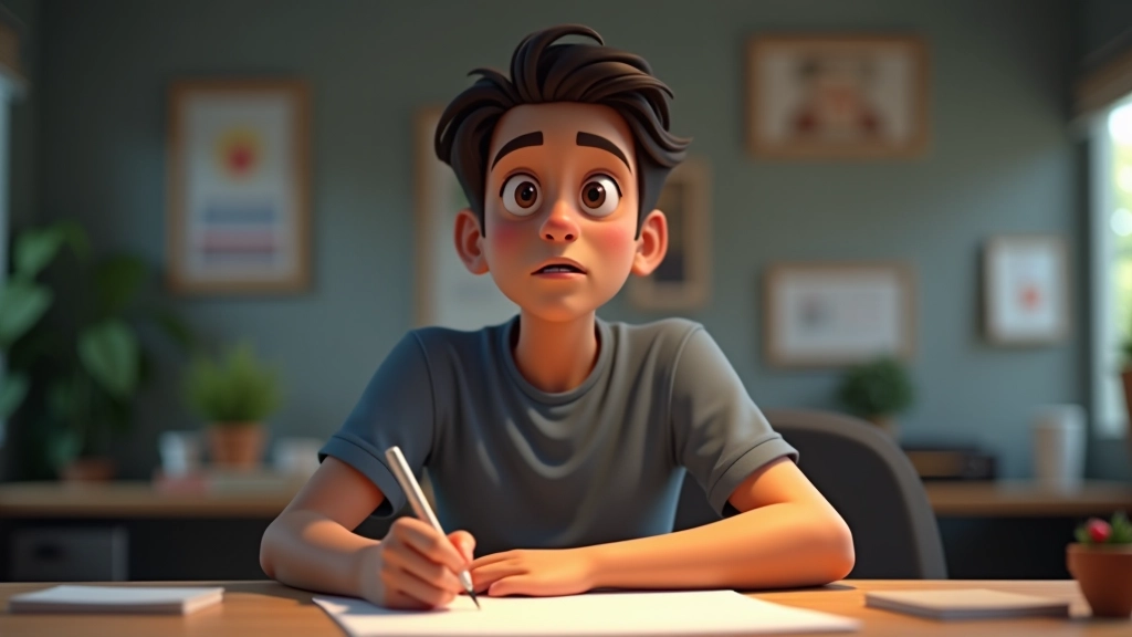 Animator profissional em estúdio, sentado à mesa com computador e ferramentas de trabalho, expressão concentrada, iluminação profissional