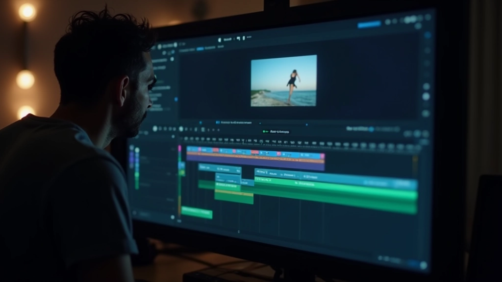 Timeline de edição de vídeo em software profissional, mostrando múltiplas camadas de animação com marcadores de timing